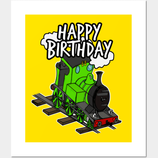 Birthday Train Steam Locomotive Railway Model Railroad (Green) Posters and Art